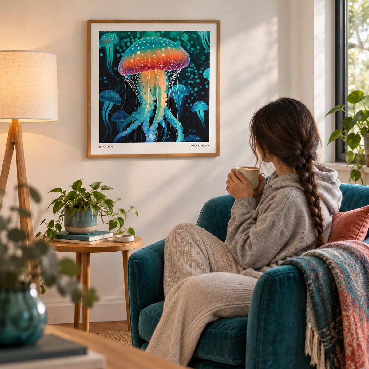 Art Unique Wall, framed on the wall of a cosy reading corner with a soft white wall in a living room
