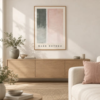 Art Wall Painting, framed on the wall of a calm Scandi living room with a warm white wall and a pale oak floor