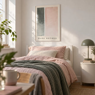 Art Wall Painting, framed on the wall of a calm single bedroom for a young adult (18-25) with a white wall