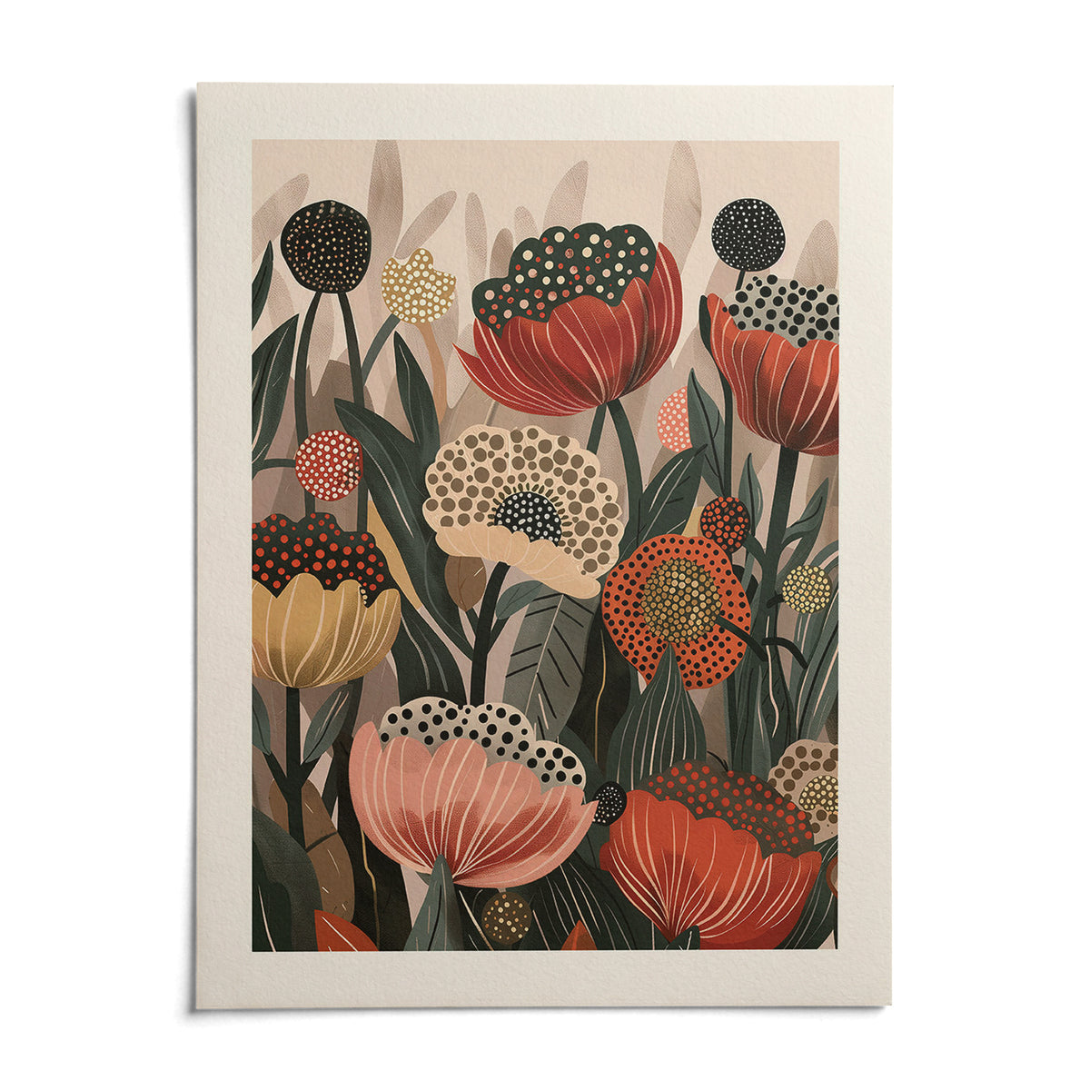 Art with Poppies, shown as an unframed paper print on a plain white background