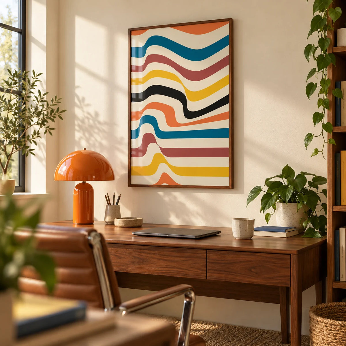 Art Work for Wall, framed on the wall of a home office with a cream wall