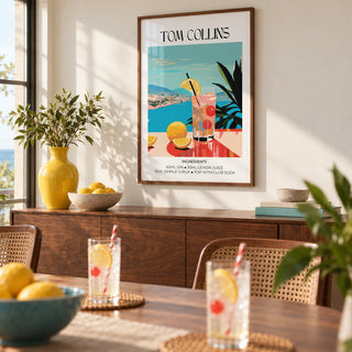 Artwork Bar, framed on the wall of a bright dining room with a warm white wall