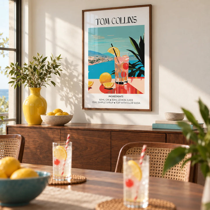Artwork Bar, framed on the wall of a bright dining room with a warm white wall