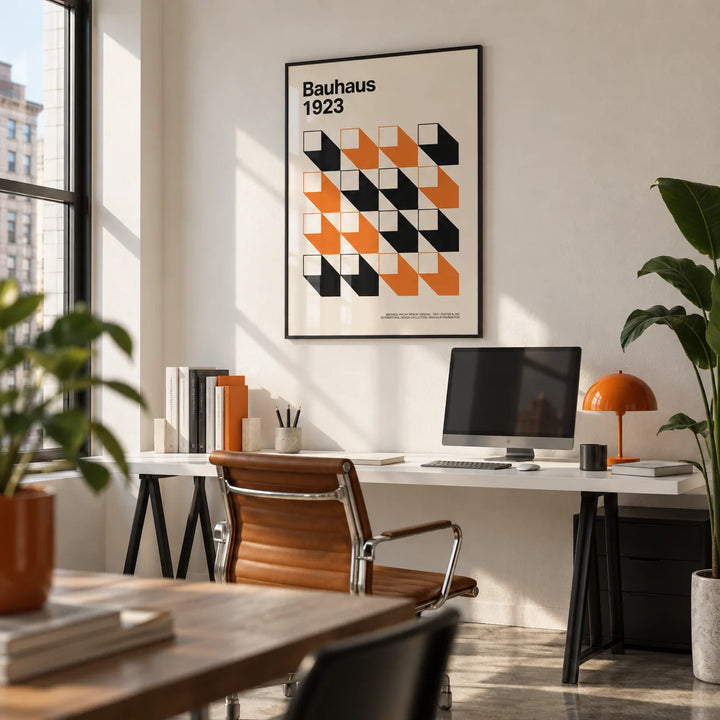 Artwork for Office, framed on the wall of a design studio in a city flat