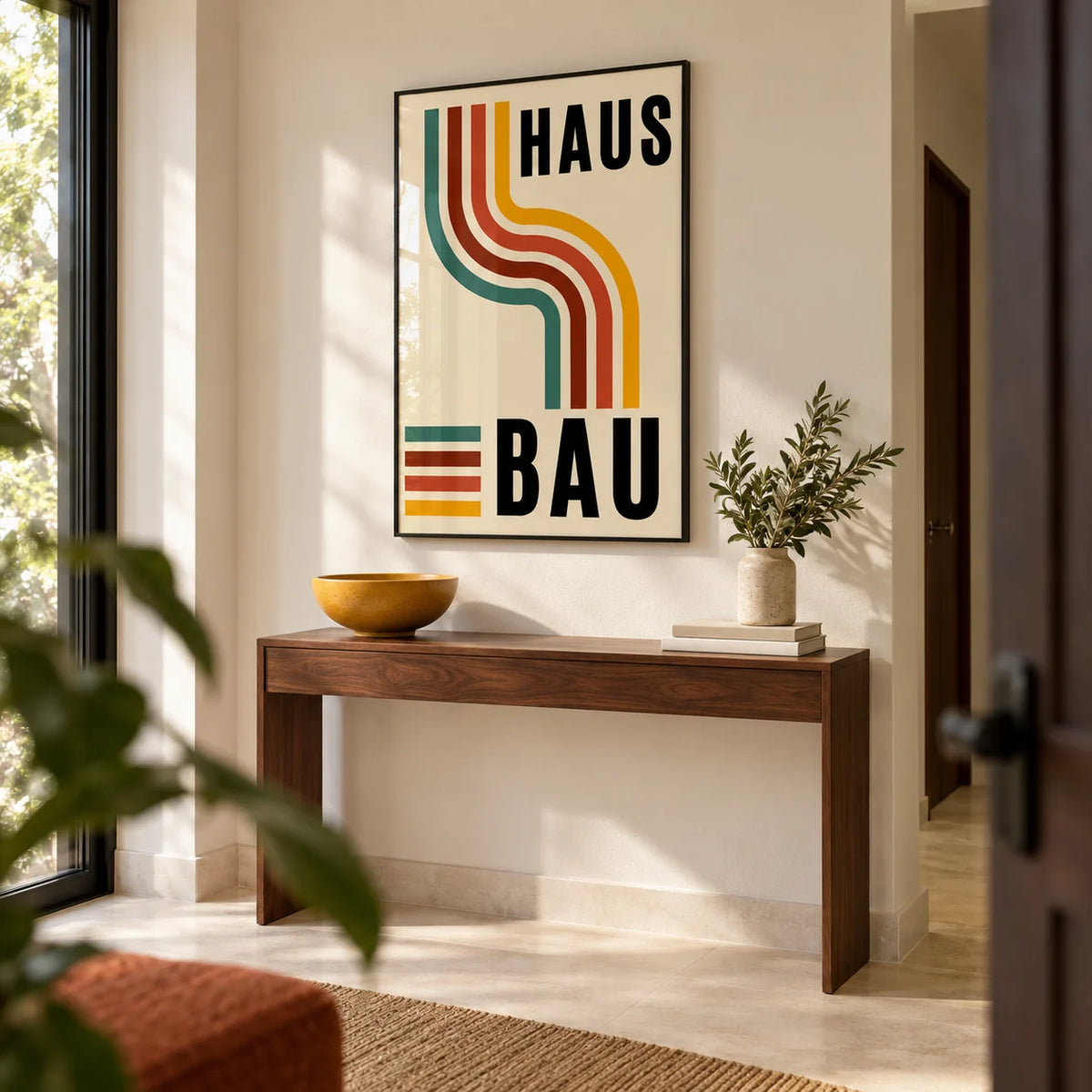Artwork for the Office, framed on the wall of a modern hallway