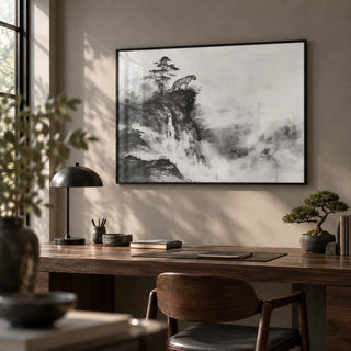 Asian Tiger Art, framed on the wall of a quiet study with a warm grey wall