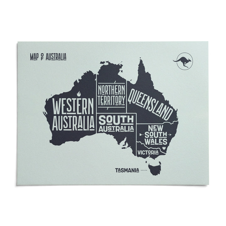 Australia Map Print, shown as an unframed paper print on a plain white background