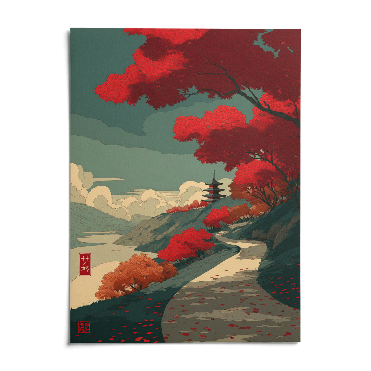 Autumn Forest Wall Art, shown as an unframed paper print on a plain white background