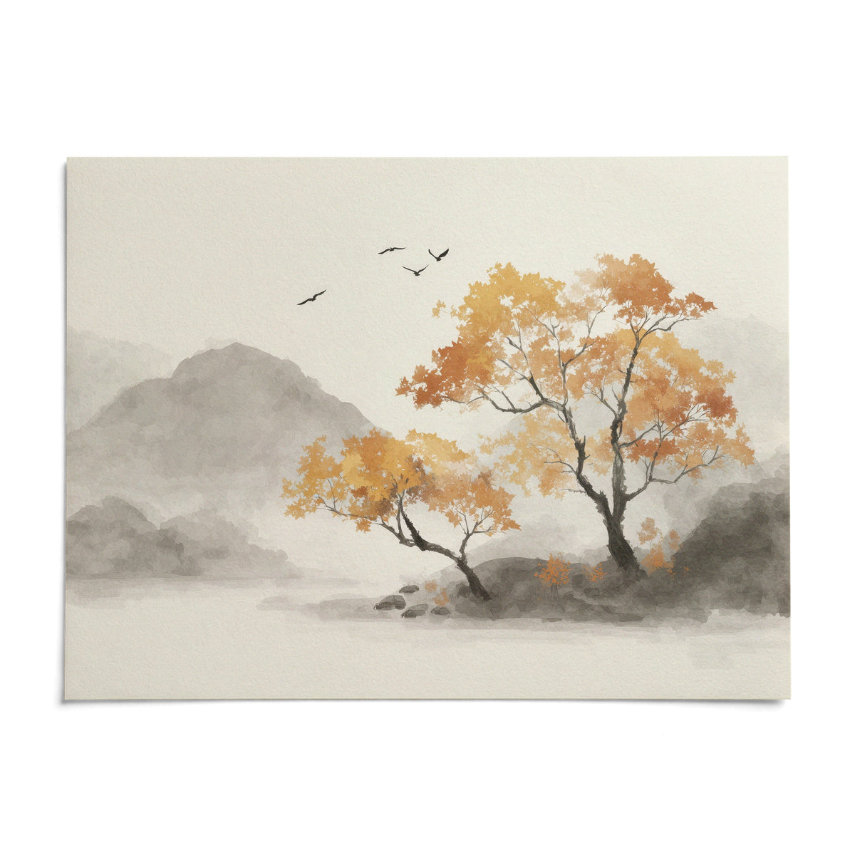 Autumn Tree Art Print, shown as an unframed paper print on a plain white background