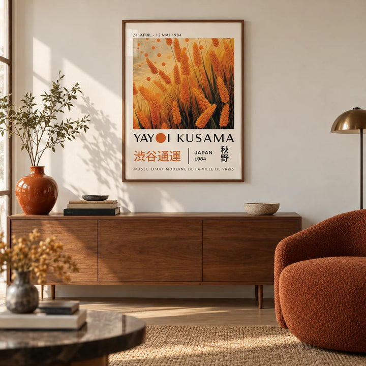Autumnal Wall Art, framed on the wall of a modern design-led living room with a warm white wall