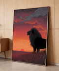 Majestic Lion Art Print highlighting textured mane linework at dusk