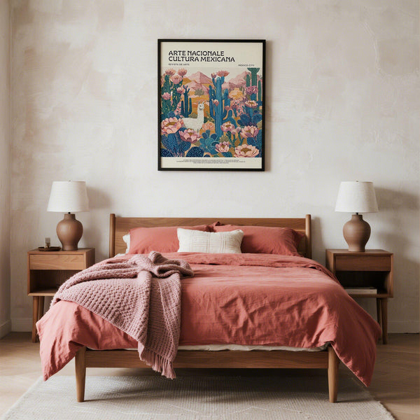 Vintage-inspired cactus print in bold colors for Mexican Wall Decor.
