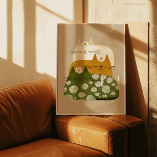 Sleeping Cats Art Print showcasing beige background for modern spaces