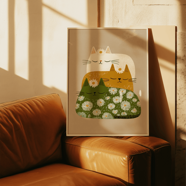 Sleeping Cats Art Print showcasing beige background for modern spaces