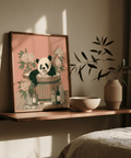 Panda Bath Print wall art using Brown, Gray, White colors for playroom