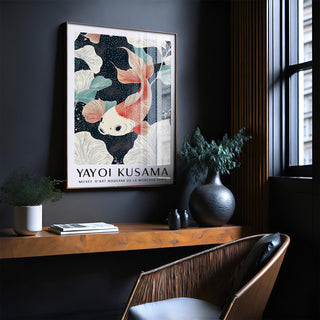 Koi Carp Wall Art featuring botanical accents and traditional fish design.