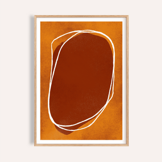 Abstract Earth Tone Wall Art print showing central rounded form with hand-drawn contour loops
