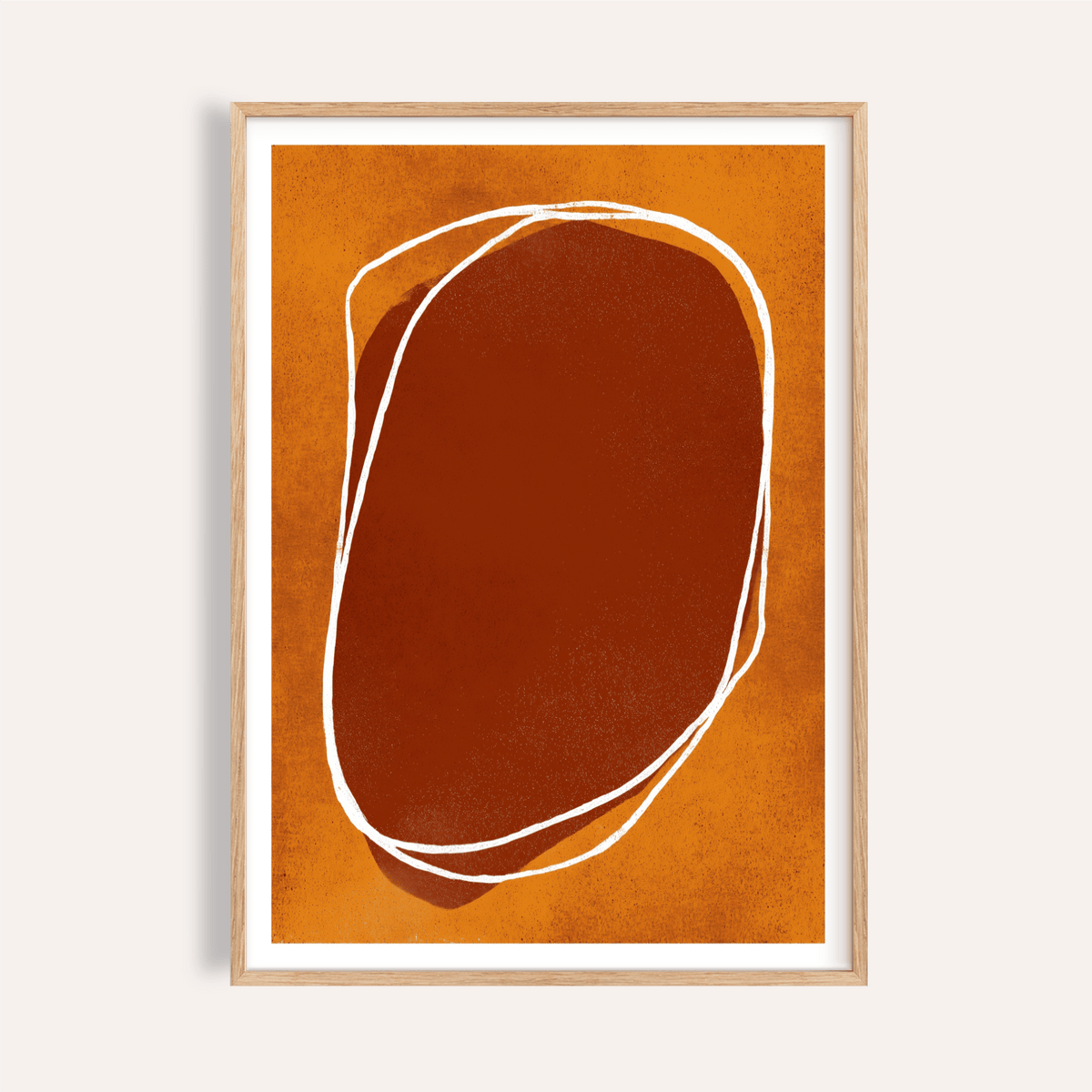 Abstract Earth Tone Wall Art print showing central rounded form with hand-drawn contour loops