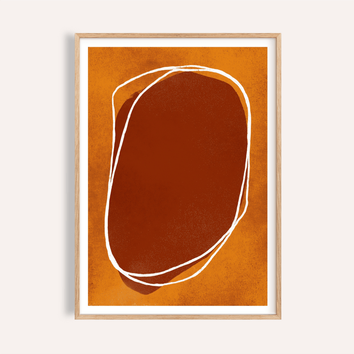 Abstract Earth Tone Wall Art print showing central rounded form with hand-drawn contour loops