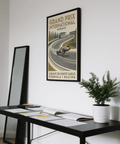 Classic Monaco Grand Prix poster print with layered track edges and motion lines around the curve