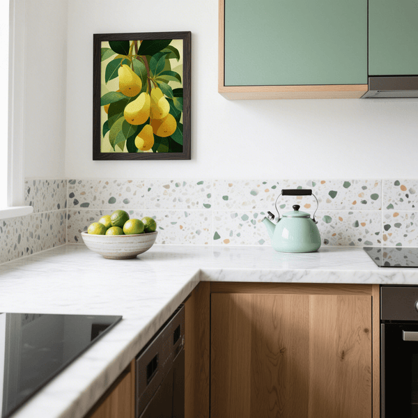 Pear Wall Art in brown and green tones for kitchen decor print