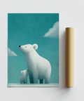 Polar Bear Print as blue and white decor for living room art print