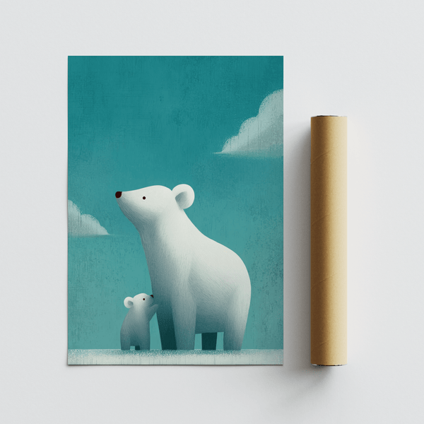 Polar Bear Print as blue and white decor for living room art print
