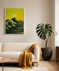 Abstract Ocean Art Print with bright yellow and green for office decor