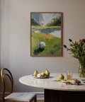 Modern painterly Golf Landscape Wall Art with fairway bands and sky
