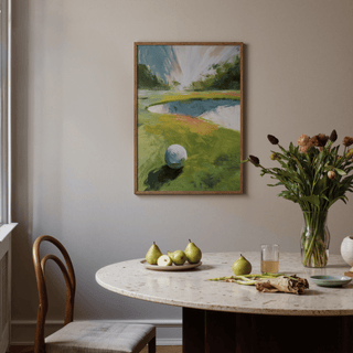 Modern painterly Golf Landscape Wall Art with fairway bands and sky