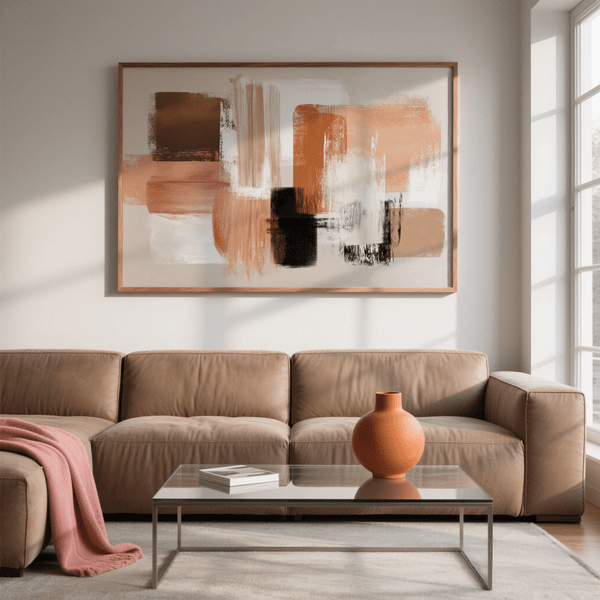 Terracotta and Cream Wall Art using Beige and Brown colors for dining room wall art