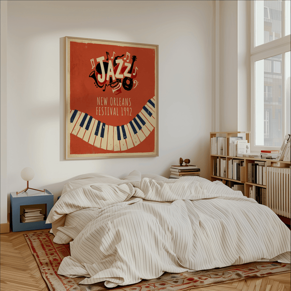 Jazz Art Print with piano keys in Beige and Black for studio decoration