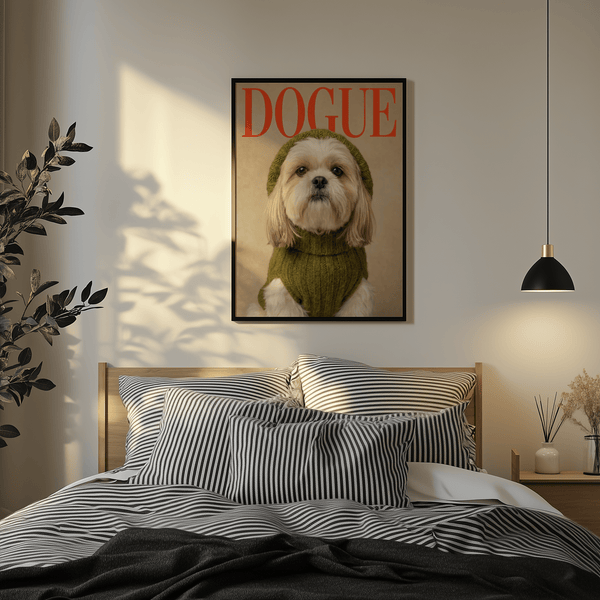 Shih Tzu Wall Print art print in Green, Red, Beige for bedroom dog decor