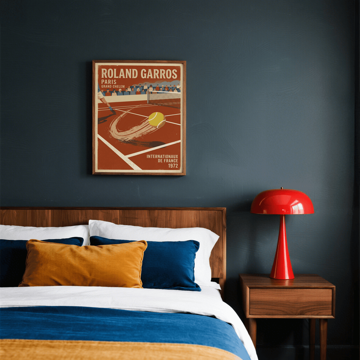Roland Garros Art Print wall art featuring tennis net, spectators, and bold headline text