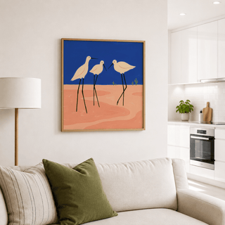 Room setting featuring Birds Minimalist Wall Art above a console in a modern interior