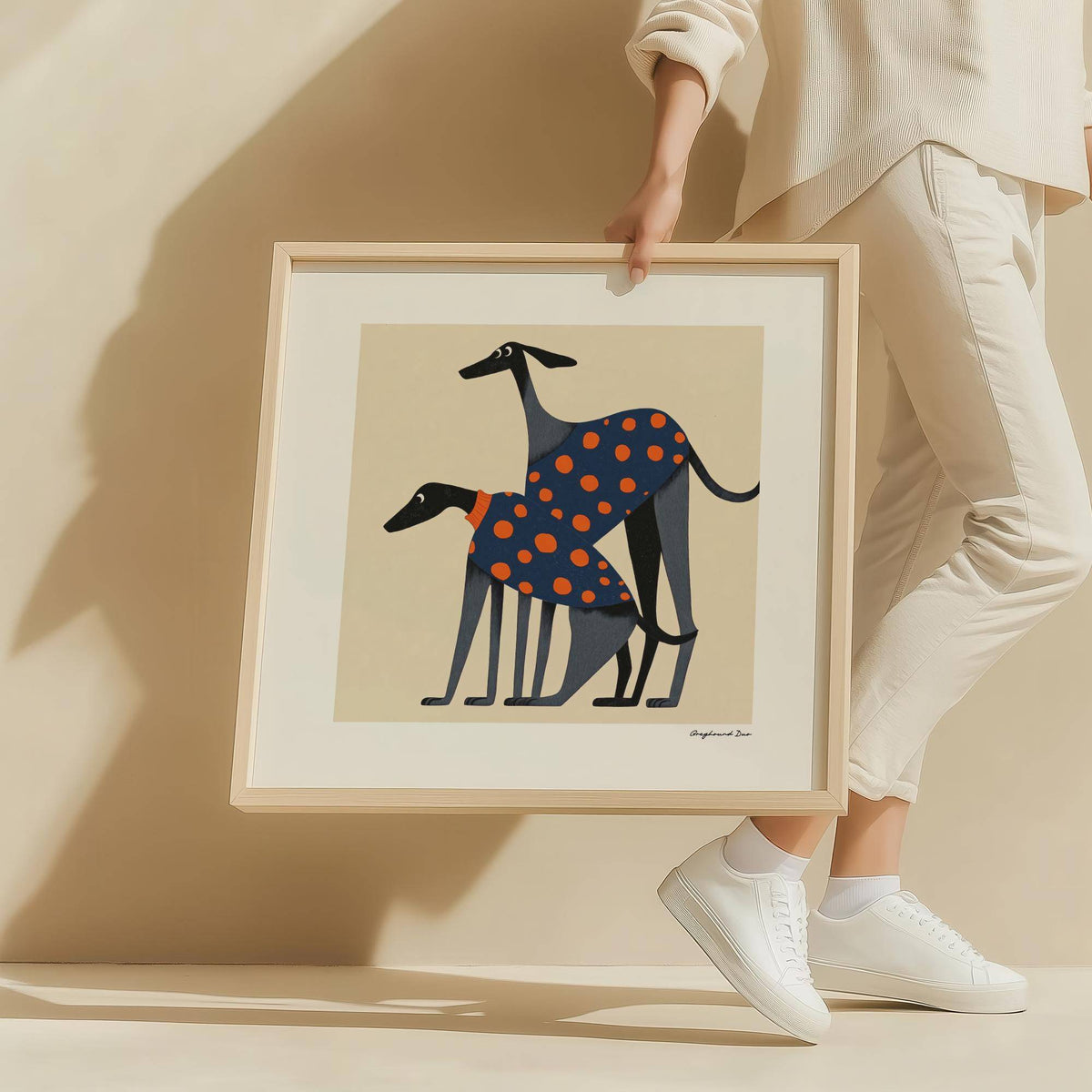 Playful poster of a dog print with two greyhounds perfect for living areas
