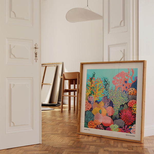 Ocean-inspired tropical sea wall art bursting with marine life and abstract shapes.