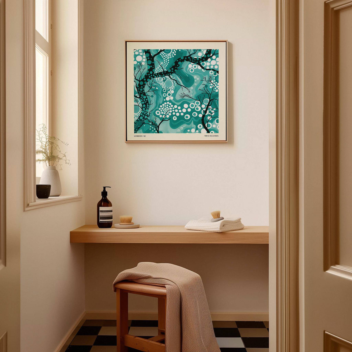 Peaceful teal abstract wall art for bedroom or creative workspaces