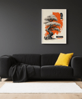 Cherry Blossom Tree Poster—minimalist Black, White, Orange for entryway print