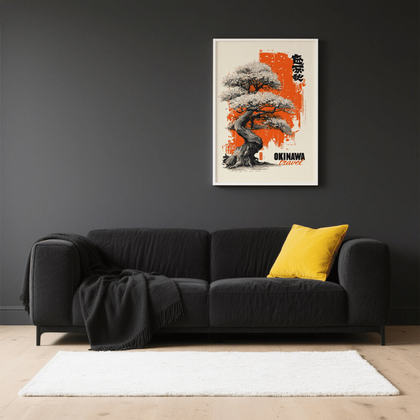 Cherry Blossom Tree Poster—minimalist Black, White, Orange for entryway print
