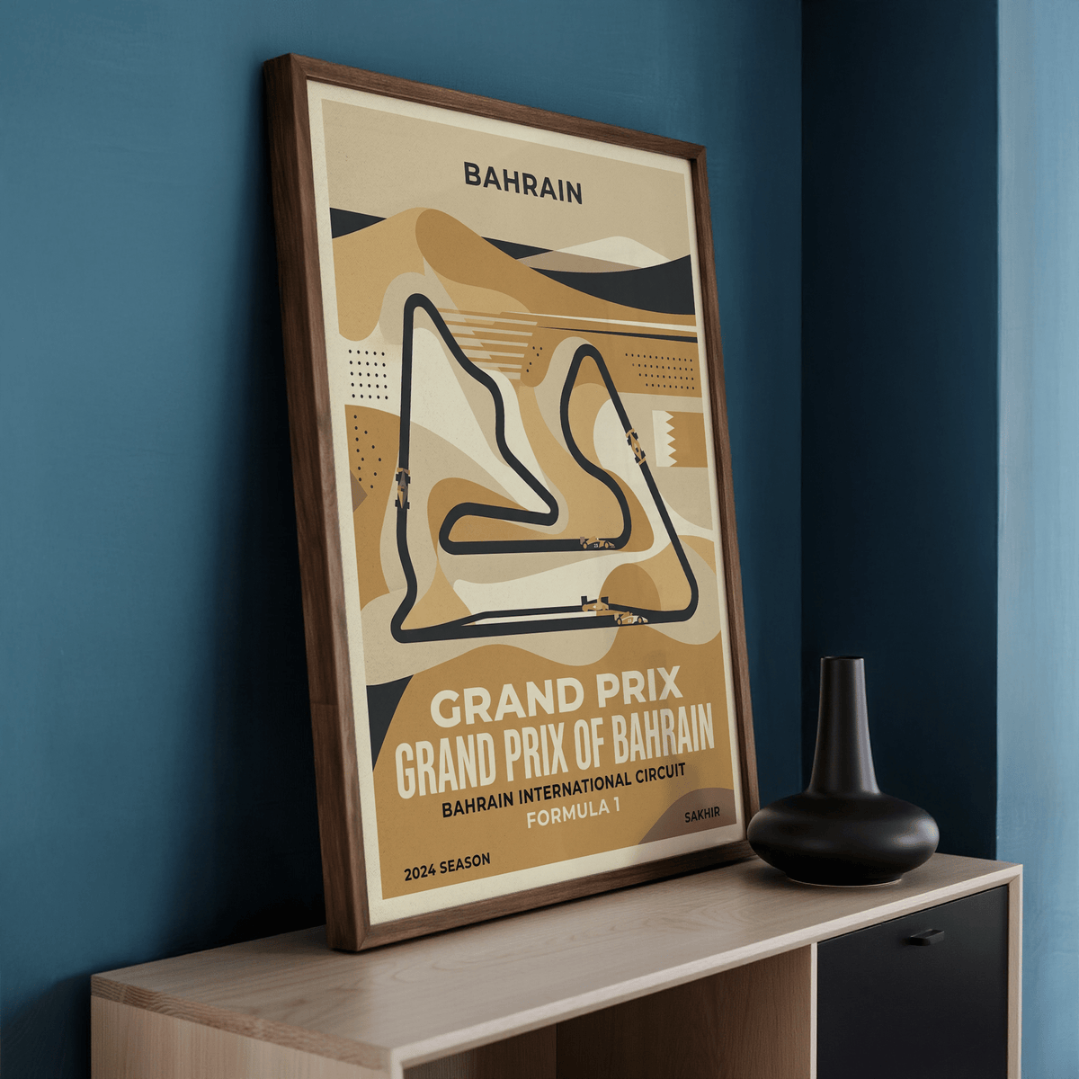 Centered circuit map wall art poster with dotted texture blocks and layered shapes