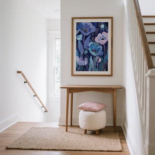 Indigo and lavender Purple Home Decor with creative floral shapes.