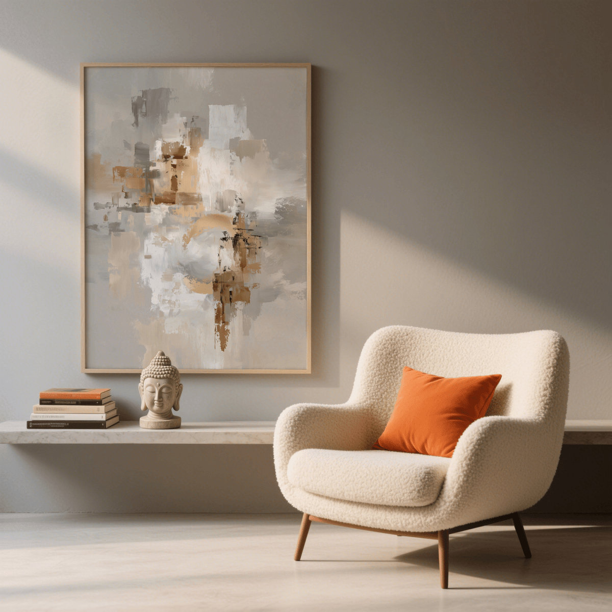 Minimalist Abstract Gold Wall Art, Gold and Gray hues for bedroom wall art
