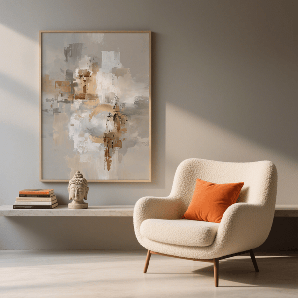 Minimalist Abstract Gold Wall Art, Gold and Gray hues for bedroom wall art