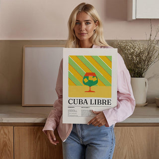 Tropical cocktail print showing Cuba Libre drink on graphic backdrop.