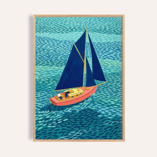 Colorful Sailboart Poster with Blue, Pink, and Green for living room wall art