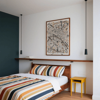 Close-up of hand-drawn Paris map poster showing Montmartre and street grid lines