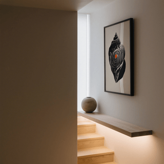 Graphic Shankha Art Print featuring a spiral shell cross-section and textured ridges in black ink style