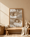 Lions Nursery Art poster in brown and white for gender-neutral nursery decor