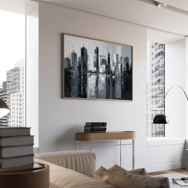City Skylines Wall Art in White and Gray for lounge or workspace
